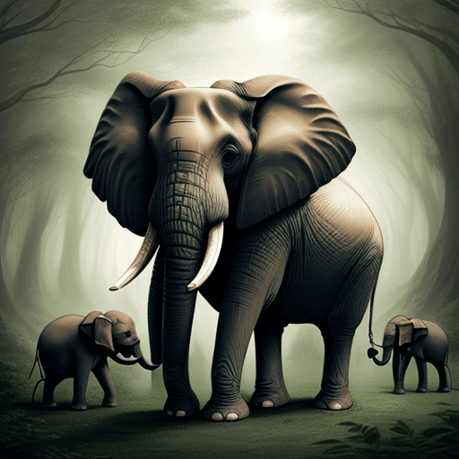 AI generated:  an elephant in a forest with animals