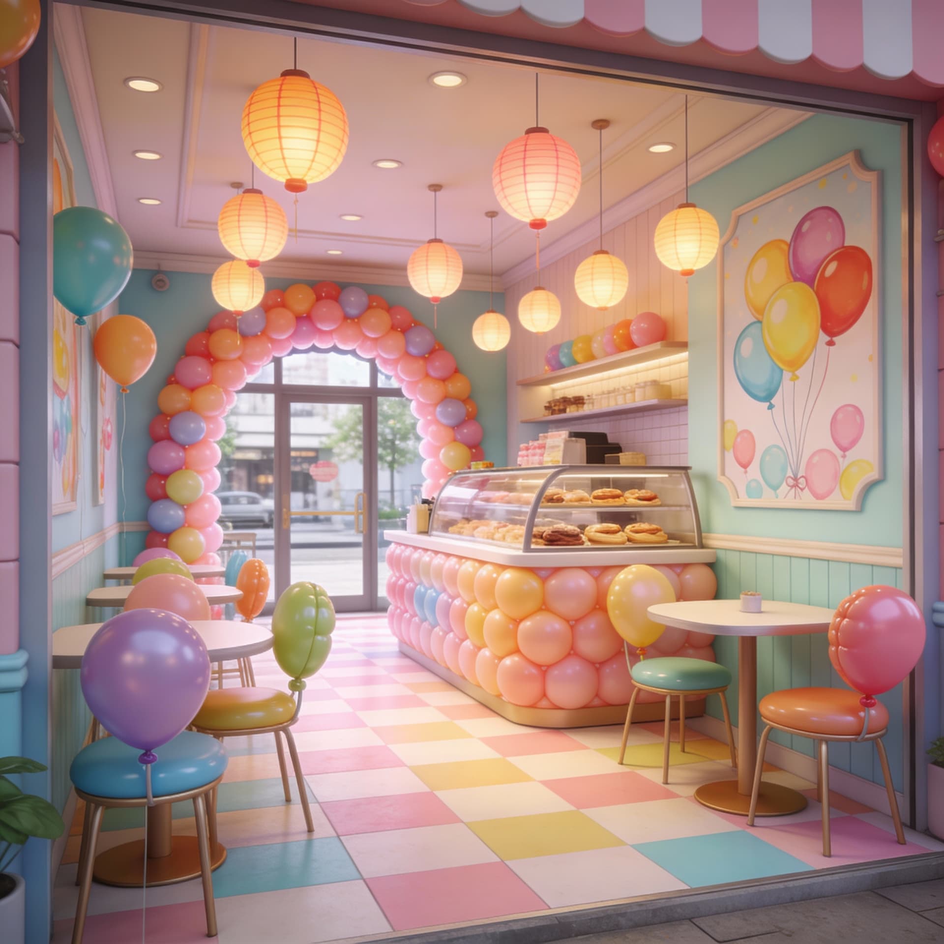 AI generated: 3d, balloon cafe
