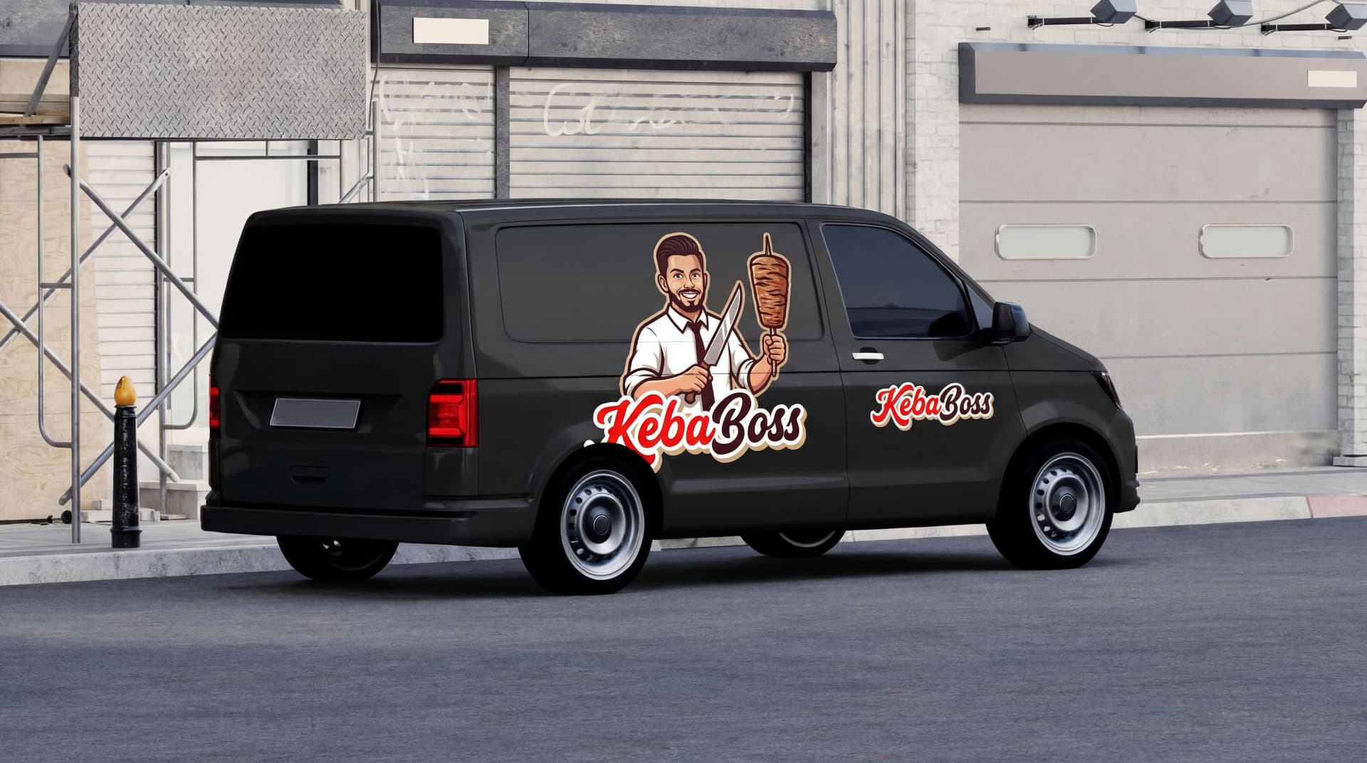 AI generated: Make the van in black color i need a mockup preview for the logo, how it would look incorporated on ...