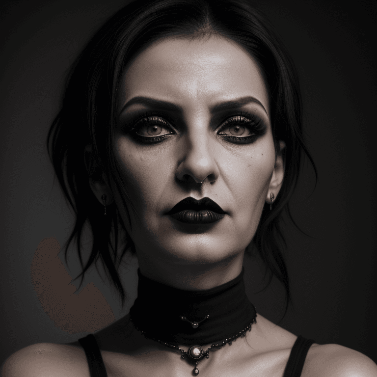AI generated: hyper realistic headshot photo of a 40 year old italian, gothic woman, elegant, short black hair, sl...