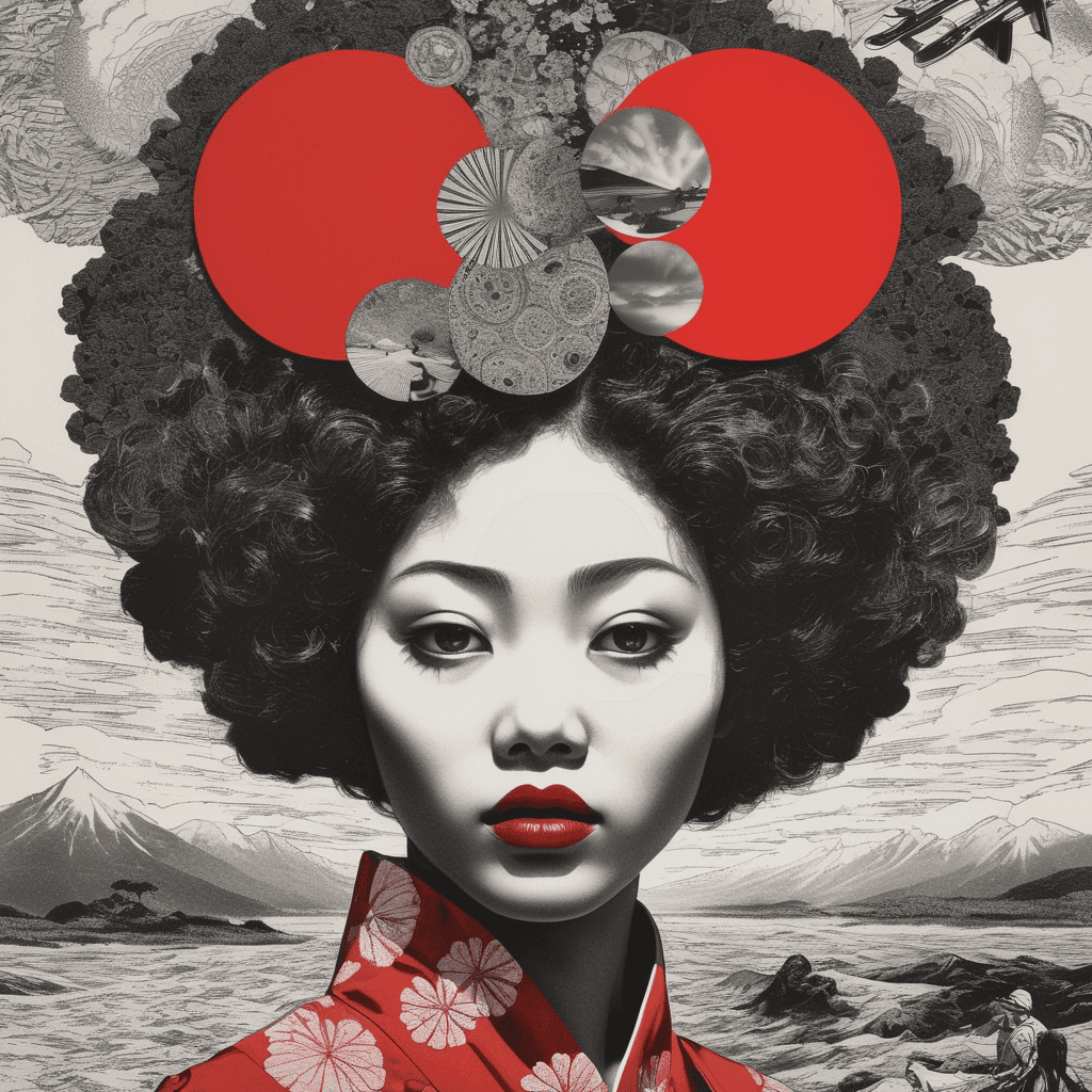 AI generated: surreal collage art crafted from vintage Afro Japanese magazines poster ,order and caos, sense no se...