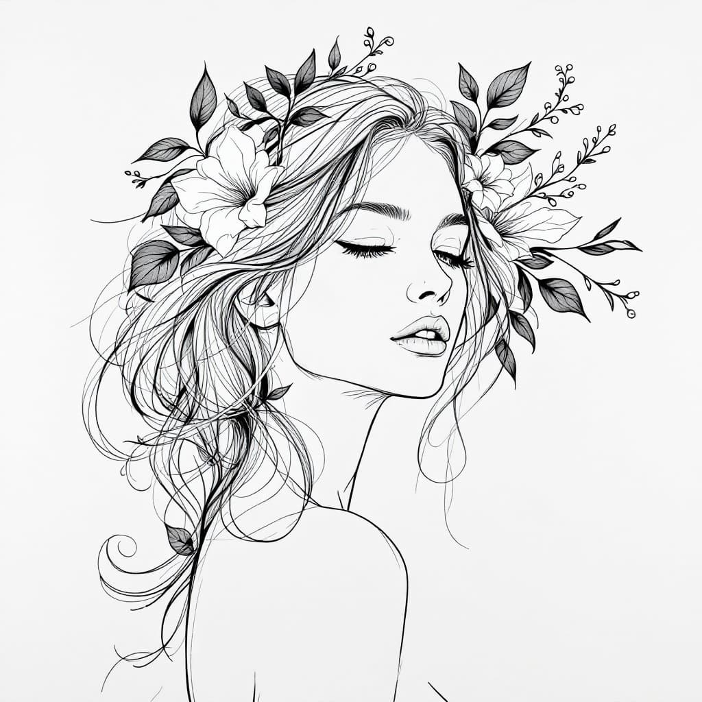 AI generated: Create a beautiful, intricate drawing of a woman in a nature-inspired, art nouveau style. The figure...