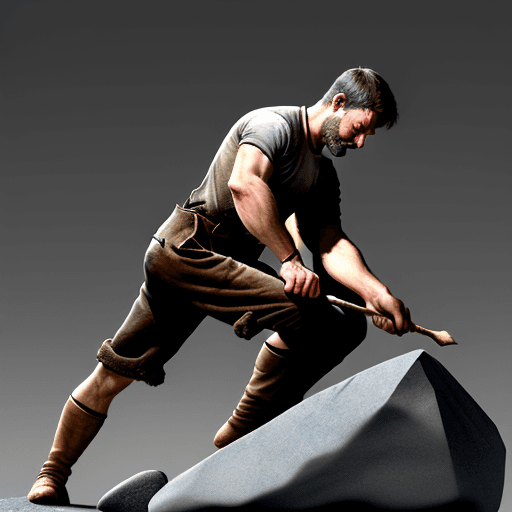 AI generated: a man who tried for a long time, was able to hammer a nail into a stone