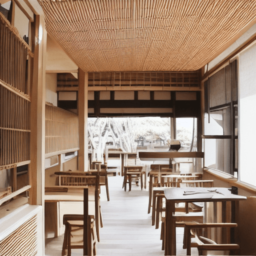 AI generated: Japanese style coffee shop, simple, natural, Zen like, exquisite, tranquil aesthetics, fresh, pure, ...