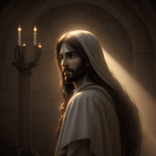 AI generated: Jesus of Nazareth, photorealistic, dynamic, ultra detailed, fairy lighting, volumetric rays, hdr. --...