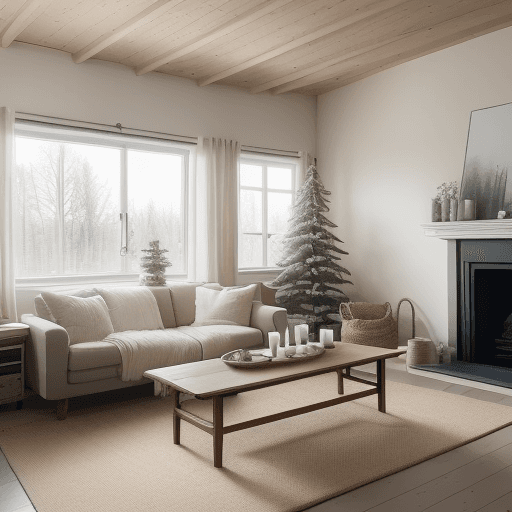 AI generated: A well-lit, cozy living room with plenty of natural light. Soft-toned furniture, plush carpet, and t...