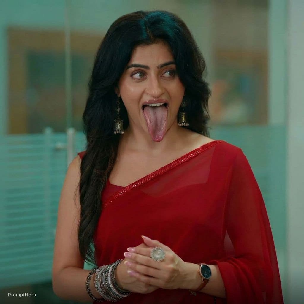AI generated: Tongue out more little bit long realistic but maintaining the original image position