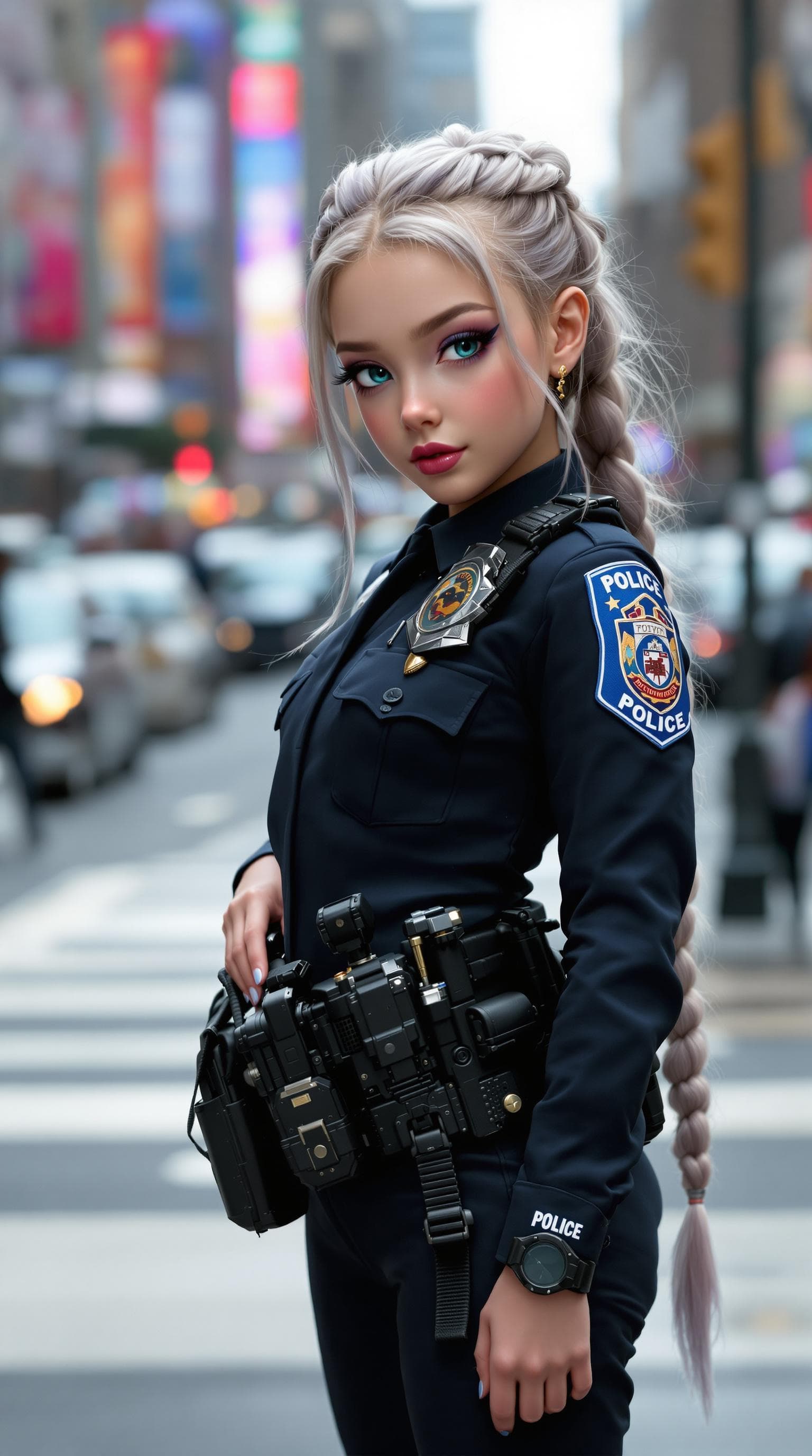 AI generated: a professional photo of a exceptionally of the most beautiful blood police girl in the world, mythic...