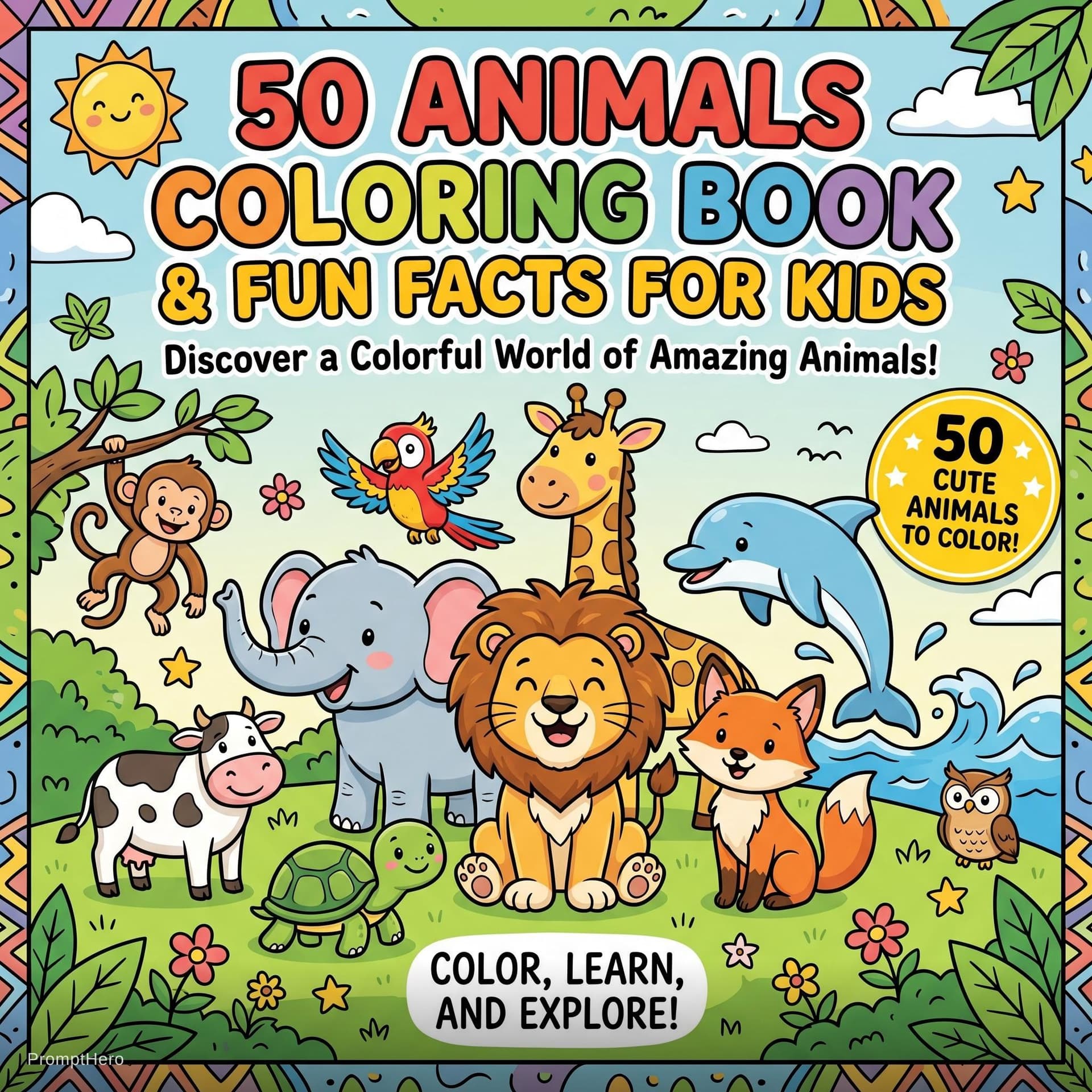 AI generated: A fun, engaging, and high-quality children's coloring book cover designed in a **cartoon-style with ...