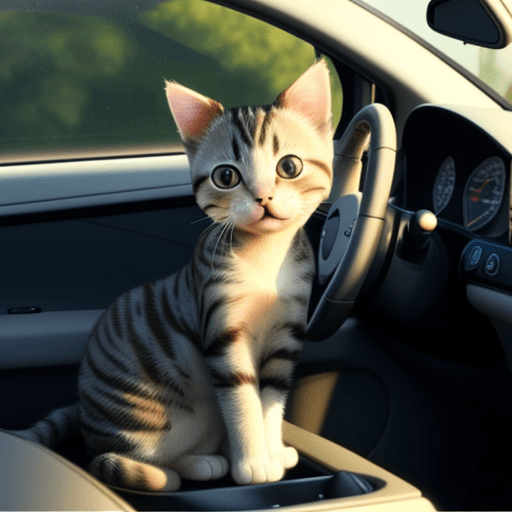 AI generated: cute cat in a car 3d