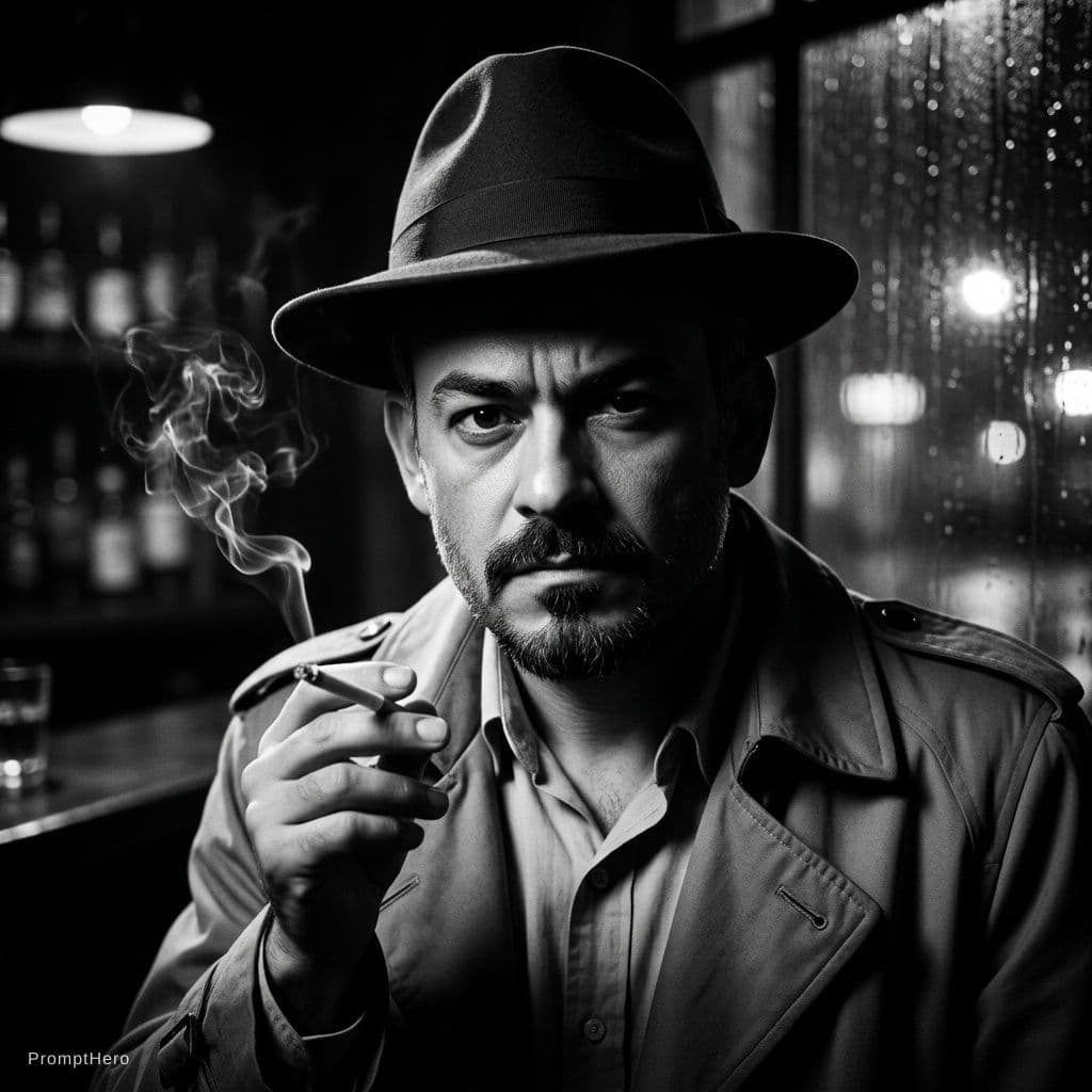 AI generated: film noir photo, beautiful me, in the style of Robert Coburn, slight blur --chaos 20 --ar 1:2 --styl...