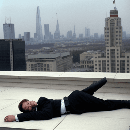 AI generated: Boris Yeltsin lying on the rooftop with a sniper rifle