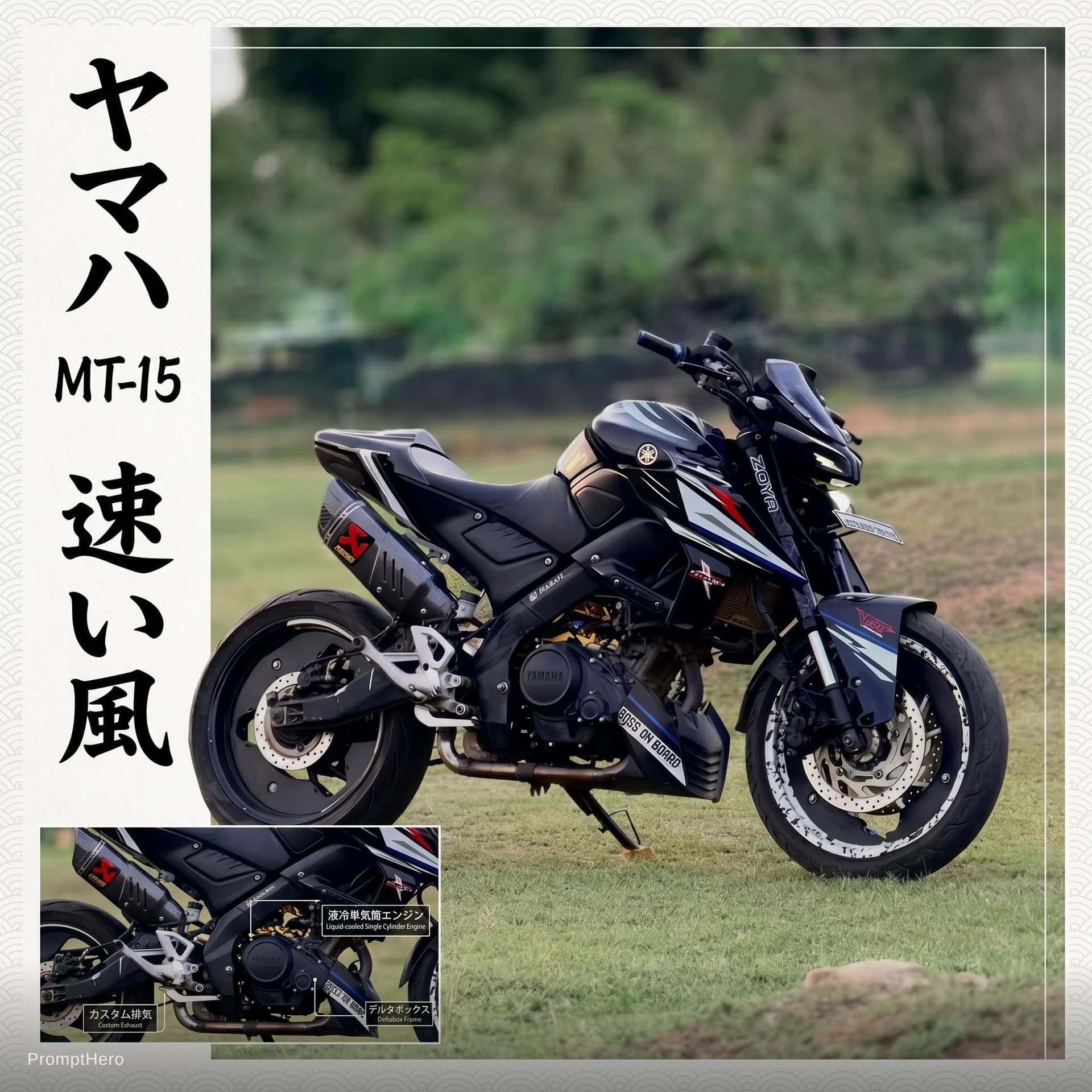 AI generated: Left side japnese name of car bottom left detail of car and printable poster
