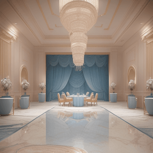AI generated: High resolution photograph of a corporate event design, sunken dream room, conversation area, marble...