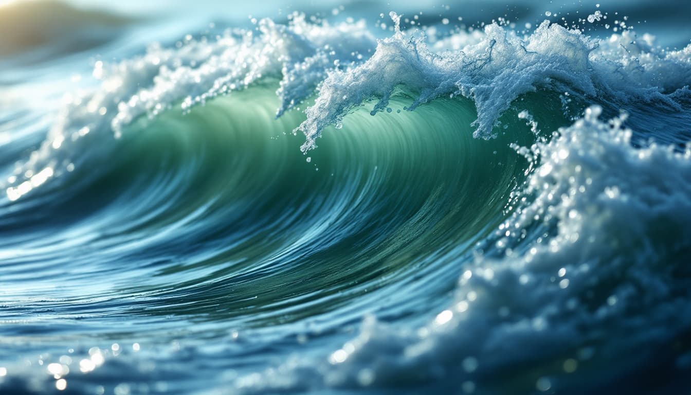 AI generated: sea scape and ocean waves with sea foam, waves are forming multiple tea roses shaped bouquets in 3d ...