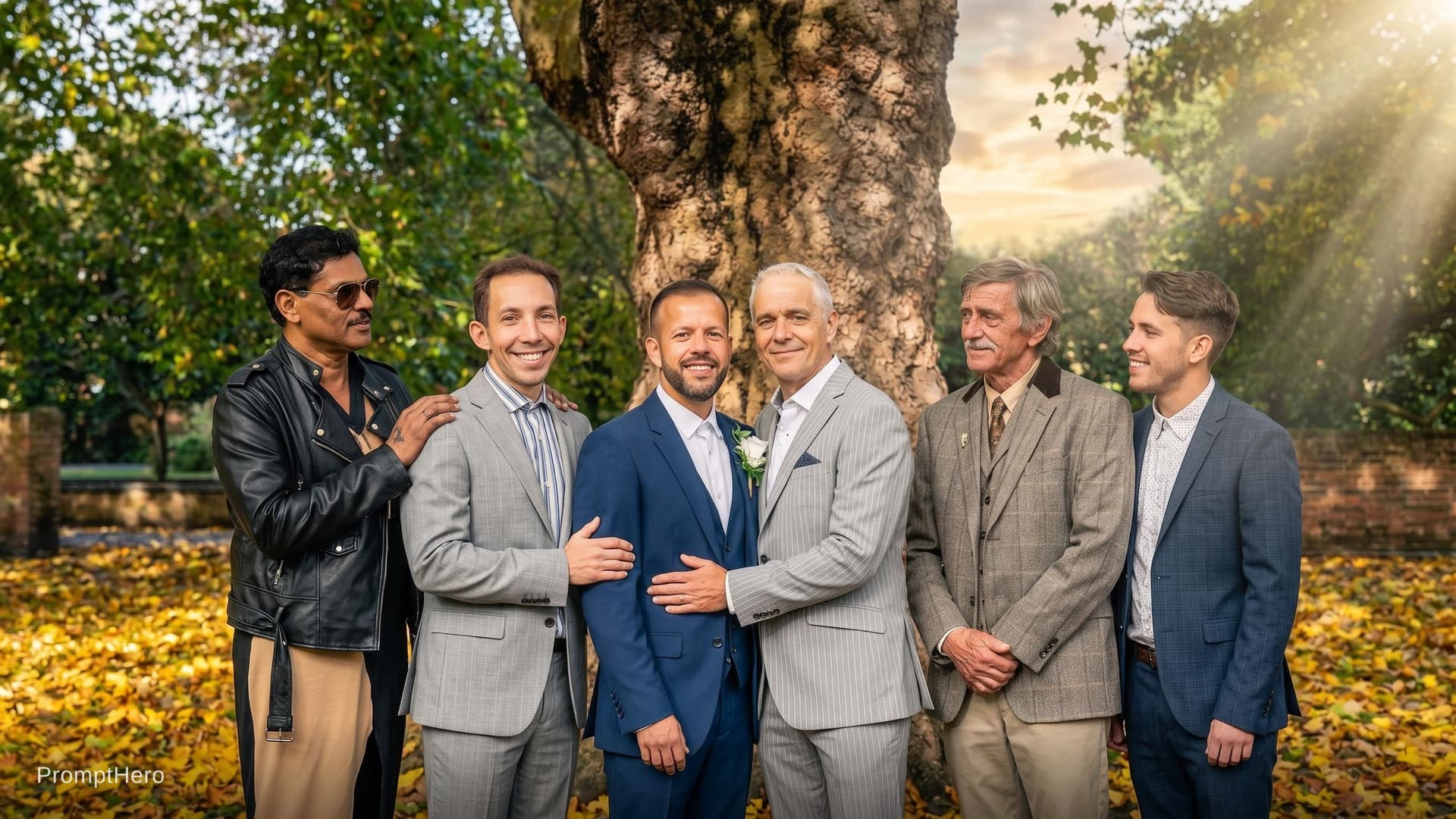 AI generated: gay male family group photo, image provided. Use image provided to create a Hyper-realistic cinemati...