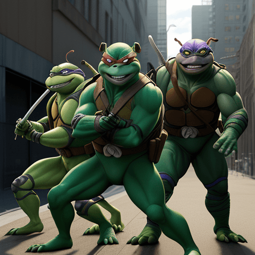 AI generated: Hyper realistic, live action photo of the Teenage Mutant Ninja Turtles 