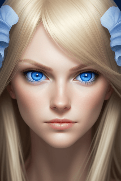 AI generated: sharpfocus on the face of the woman, blond, blue eyes