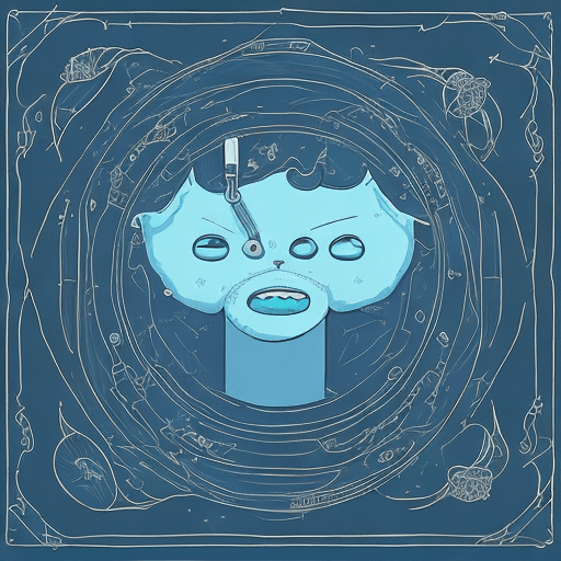 AI generated: Create a whimsical blue line art illustration of a cartoon character, one-hand drawing that is suita...