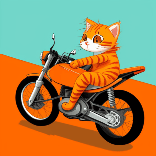 AI generated: an orange cat riding an automatic motorbike in a cute cartoon style