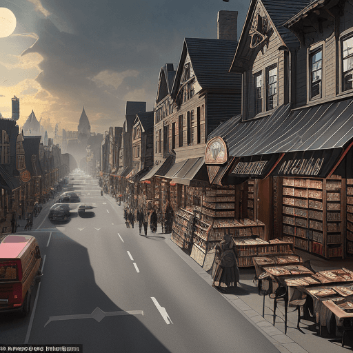 AI generated: An evil realm with his streets, lands, houses, trees, sun, stores, vehicles, libraries, Restaurants ...