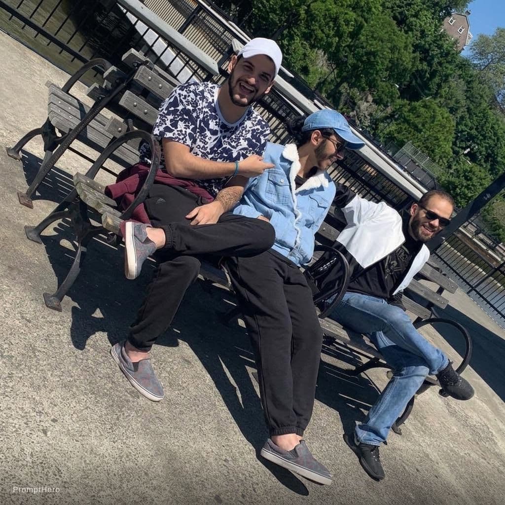 AI generated: The person who is on the left side change his pants to be the uploaded pants 