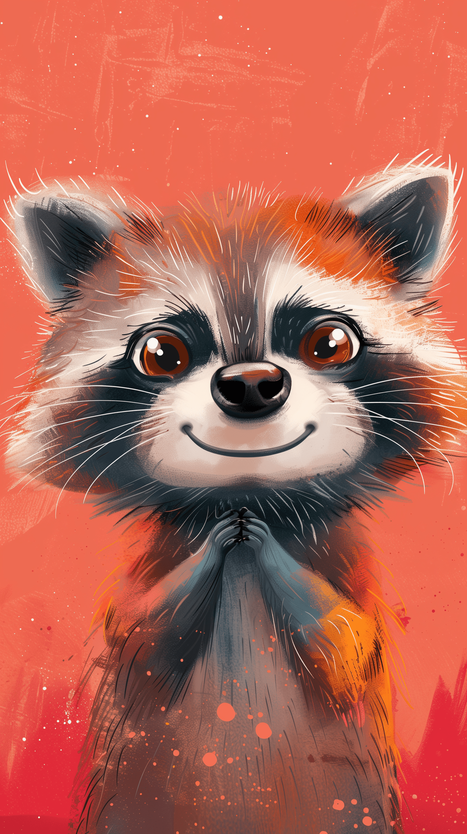 AI generated: illustration, cartoon, cute raccoon's face, expressive eyes and a playful demeanor, rounded features...