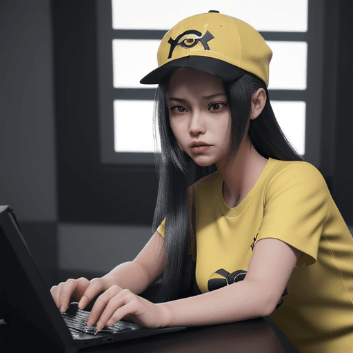 AI generated: 1girl using computer very angry because computer lagging, upper body, (dark simple yellow cap:1. 3),...