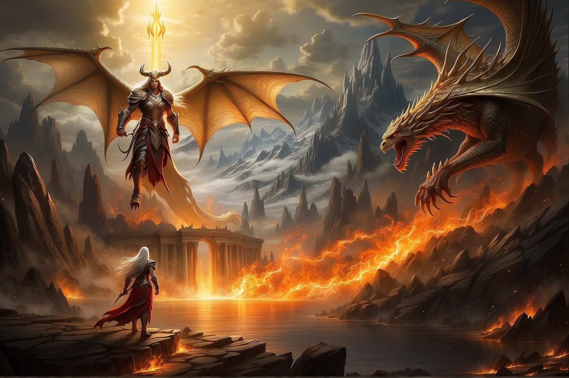 AI generated: "Generate an epic artwork depicting a fierce and climactic battle between the mighty Galadriel and t...