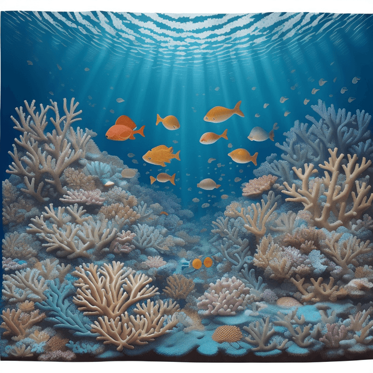 AI generated: Underwater mosaic scene, The coral reef stretches like complex artwork and the bright colors and pat...