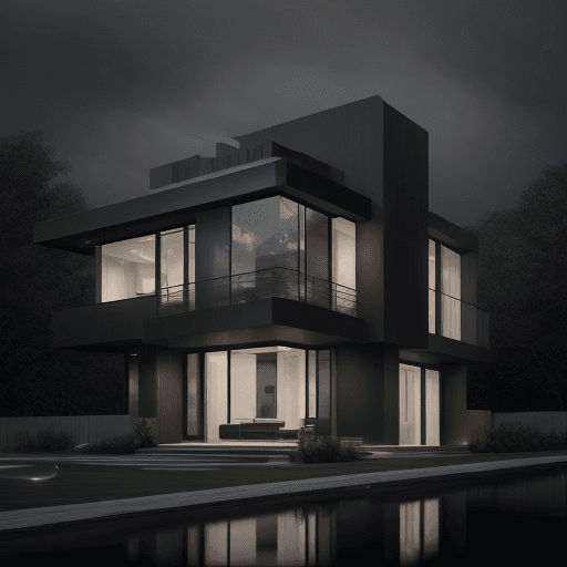 AI generated: a modern millionaire house that is light lit at summer day, in the style of dark reflections, richly...