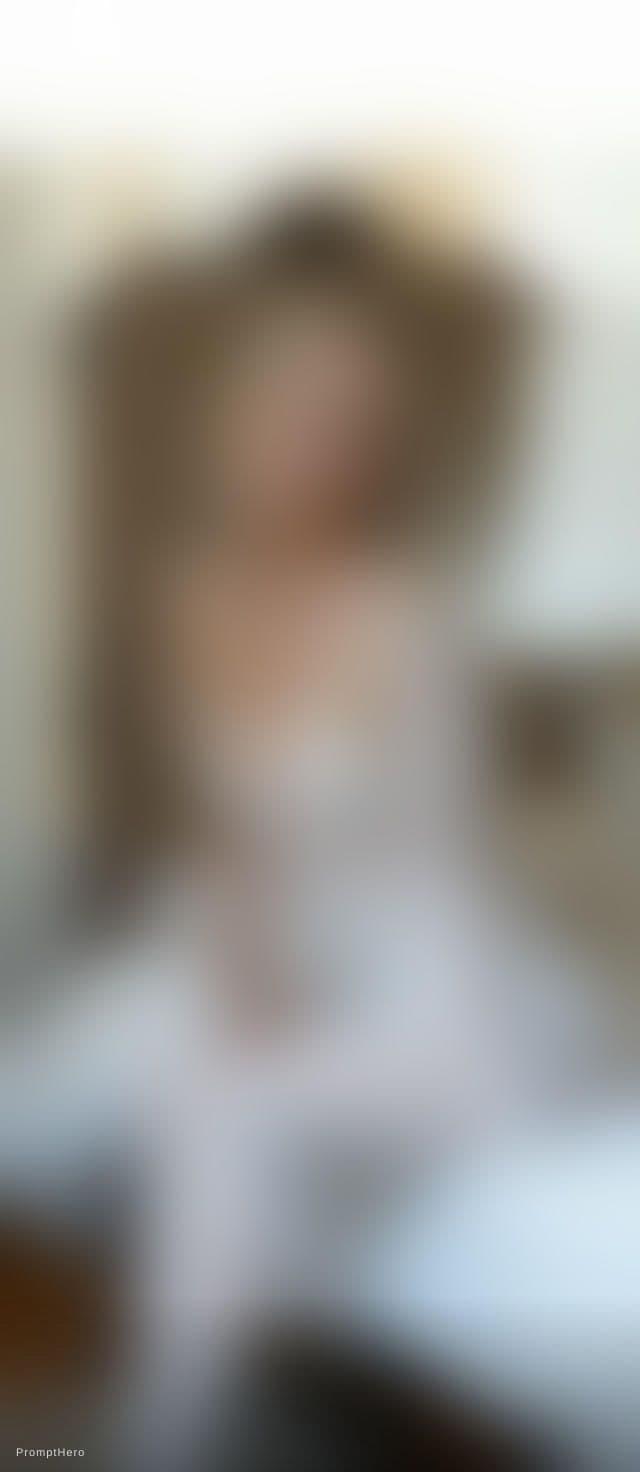 AI generated: Take the face from the input picture. sitting gracefully on the edge of a vintage bed in a warmly li...