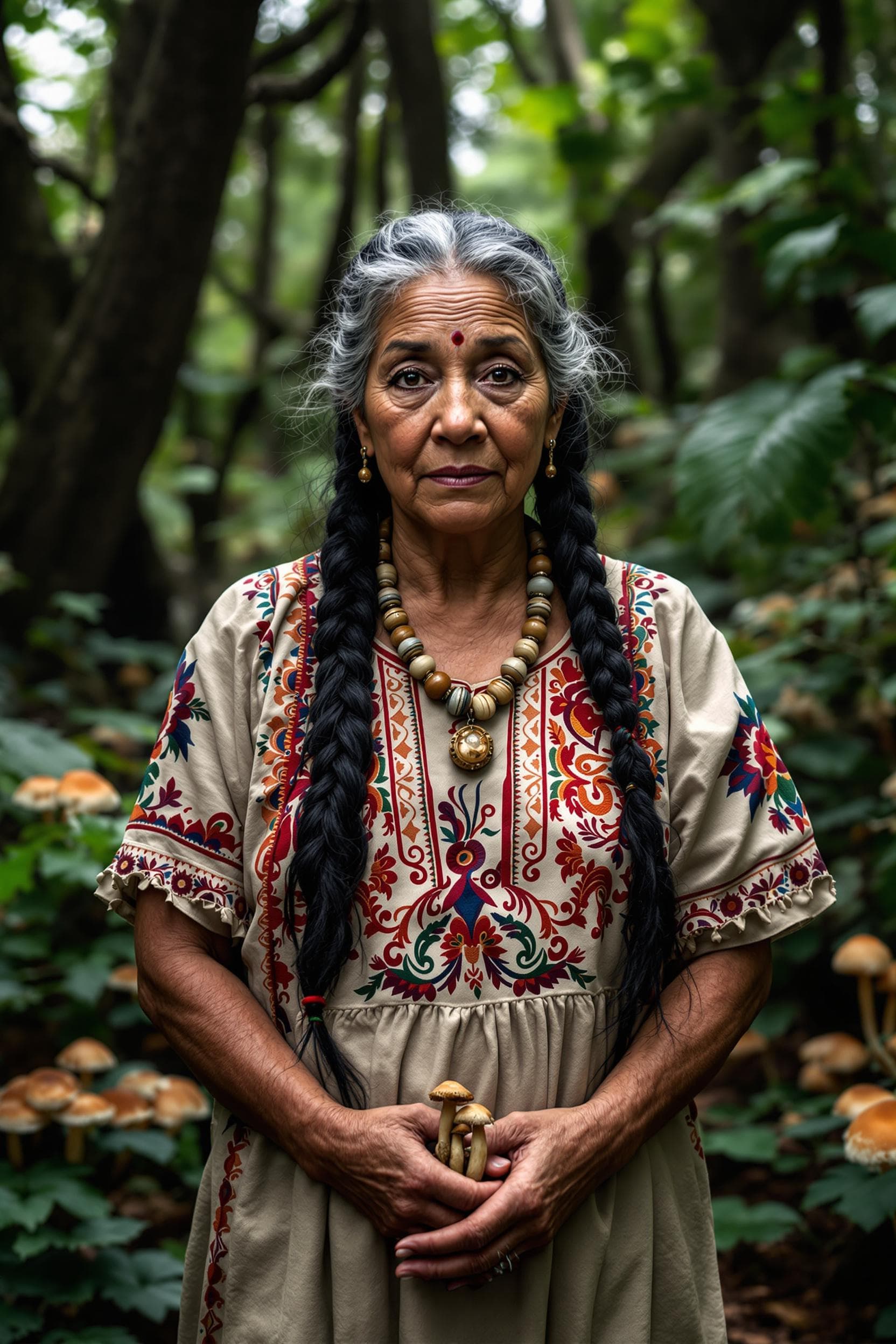AI generated: Maria Sabina is depicted with a serene, wise, and ethereal presence, embodying both the deep connect...