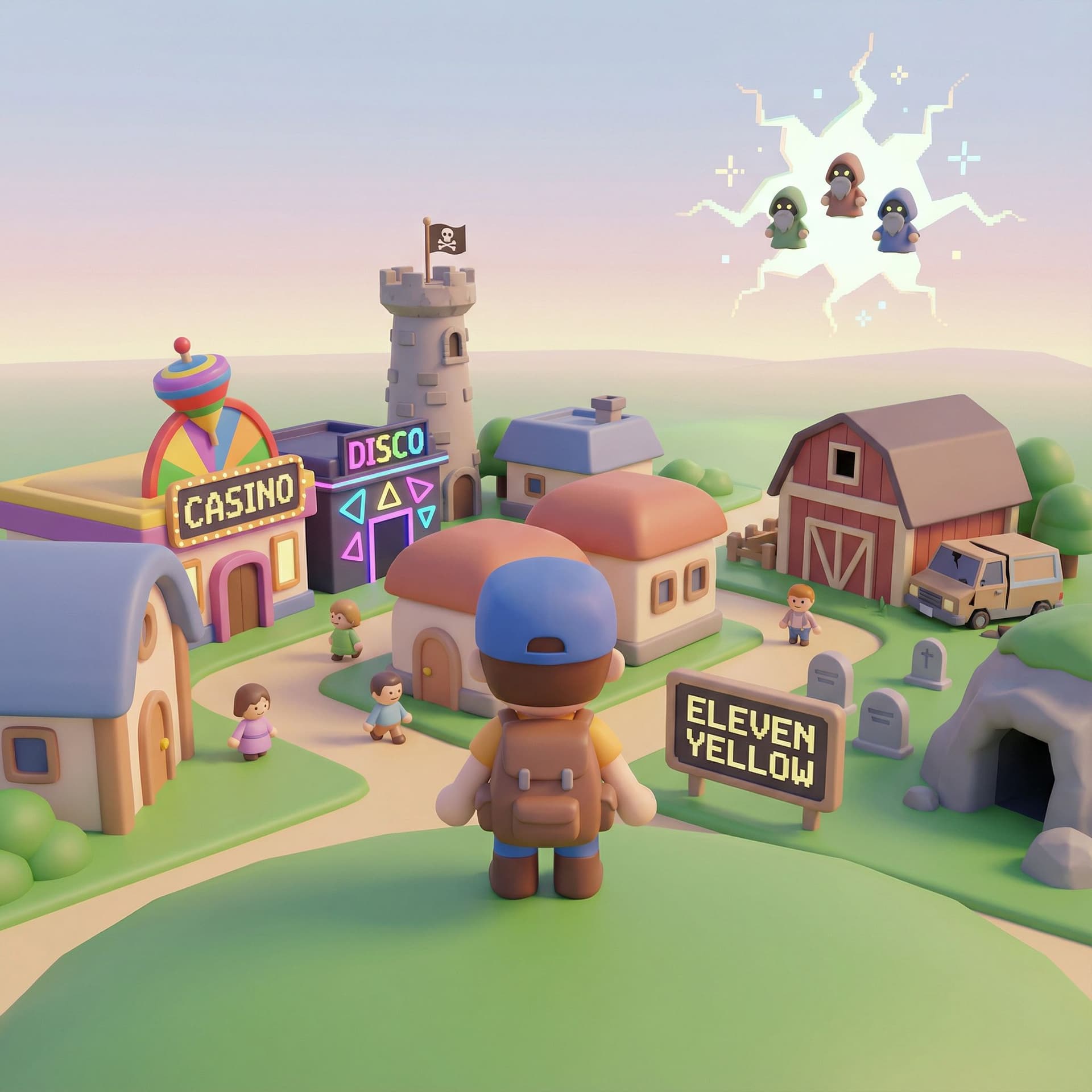 AI generated: arly 1990s Japanese RPG 3D render style artwork, simple low-poly geometry, plastic-like toy textures...
