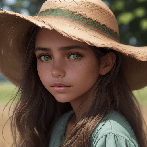 AI generated: Medium close-up photo of a beautiful peruvian girl, adorable face, long brown hair (wearing a farmer...