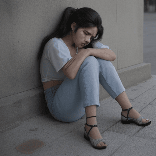 AI generated: Genera una imagen con una mujer triste, a un lado genera un corazon roto, demostrando soledad.