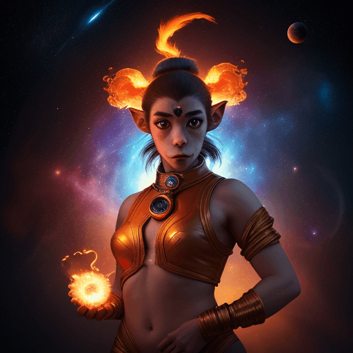 AI generated: high resolution cinematic portrait of a beautiful cute anthropomorphic female space monkey fire arti...
