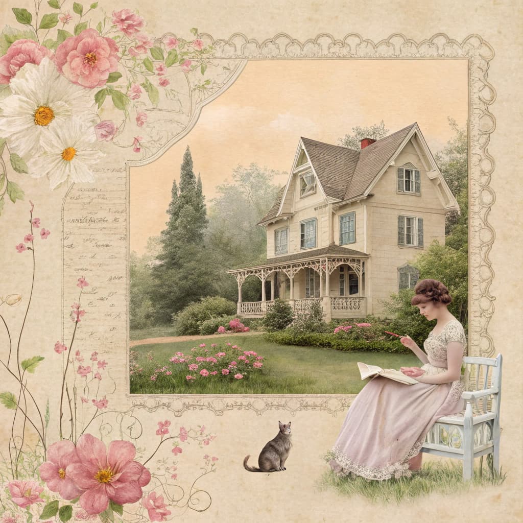 AI generated: A shabby chic diary page with an embossed border of soft pastel flowers, evoking the texture of an a...