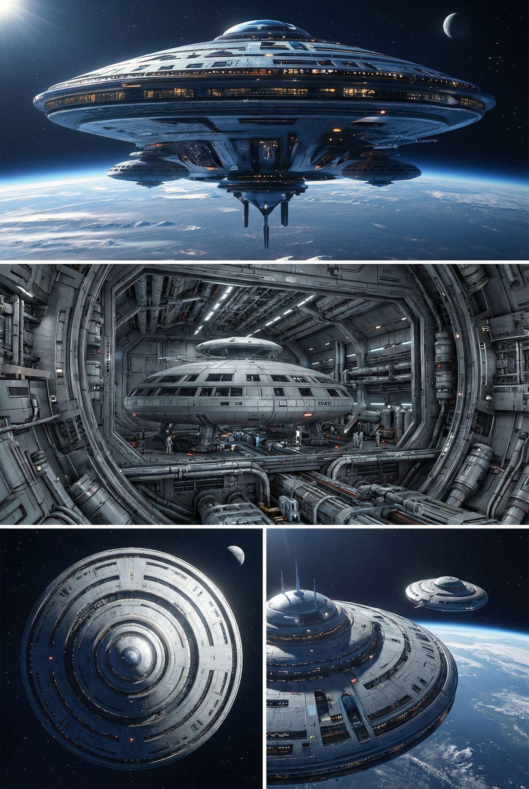 AI generated: Blend and tune the reference images and create other angles of view of a livable space station in th...