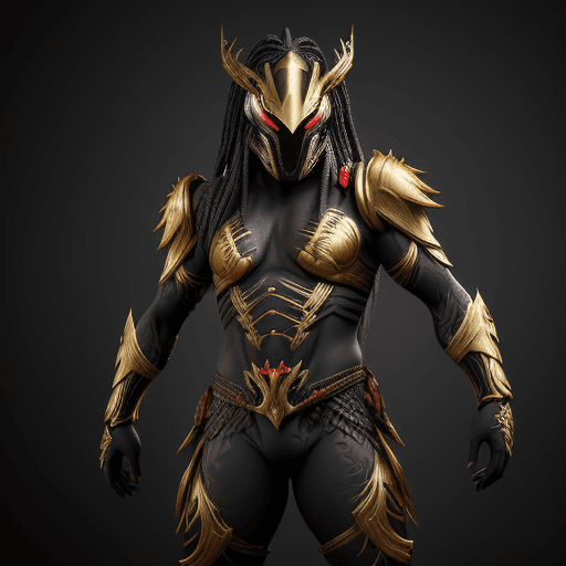 AI generated: man in predator art cosplay, ultra-detailed, in the style of unreal engine 5, ming dynasty, dark gra...