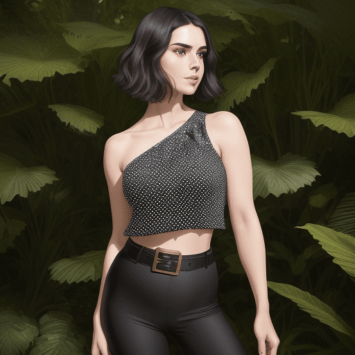 AI generated: A picture of a woman with shoulder-length dark hair and defined eyebrows stands before a backdrop of...