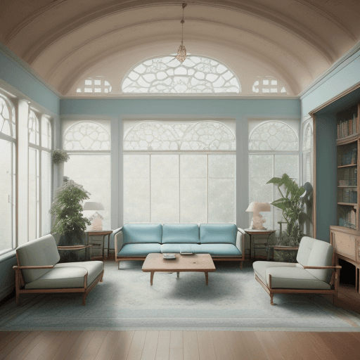 AI generated: High resolution photography interior design, dreamy sunken living room conversation pit, wooden floo...