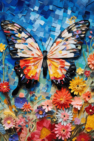 AI generated: A butterfly fluttering in a blooming field, with vibrant wings, dancing gracefully, William S. Burro...