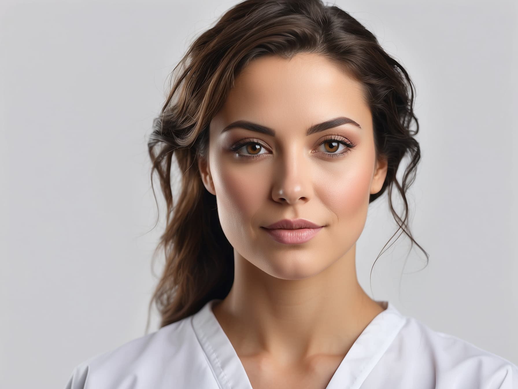 AI generated: a woman in a white shirt is posing for a picture, a character portrait by Johan Lundbye, featured on...
