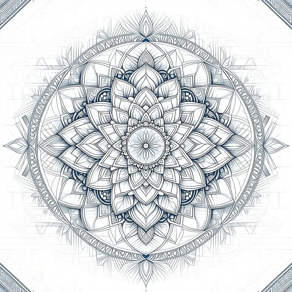 AI generated: A highly intricate, perfectly symmetrical mandala with detailed geometric patterns, floral elements,...