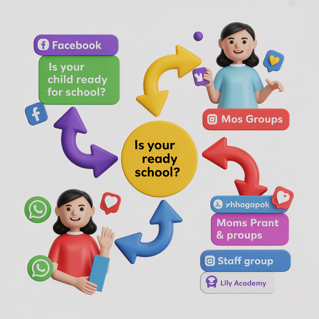 AI generated: Create a 3D illustration of a viral marketing plan for the quiz, showing communication channels: Fac...
