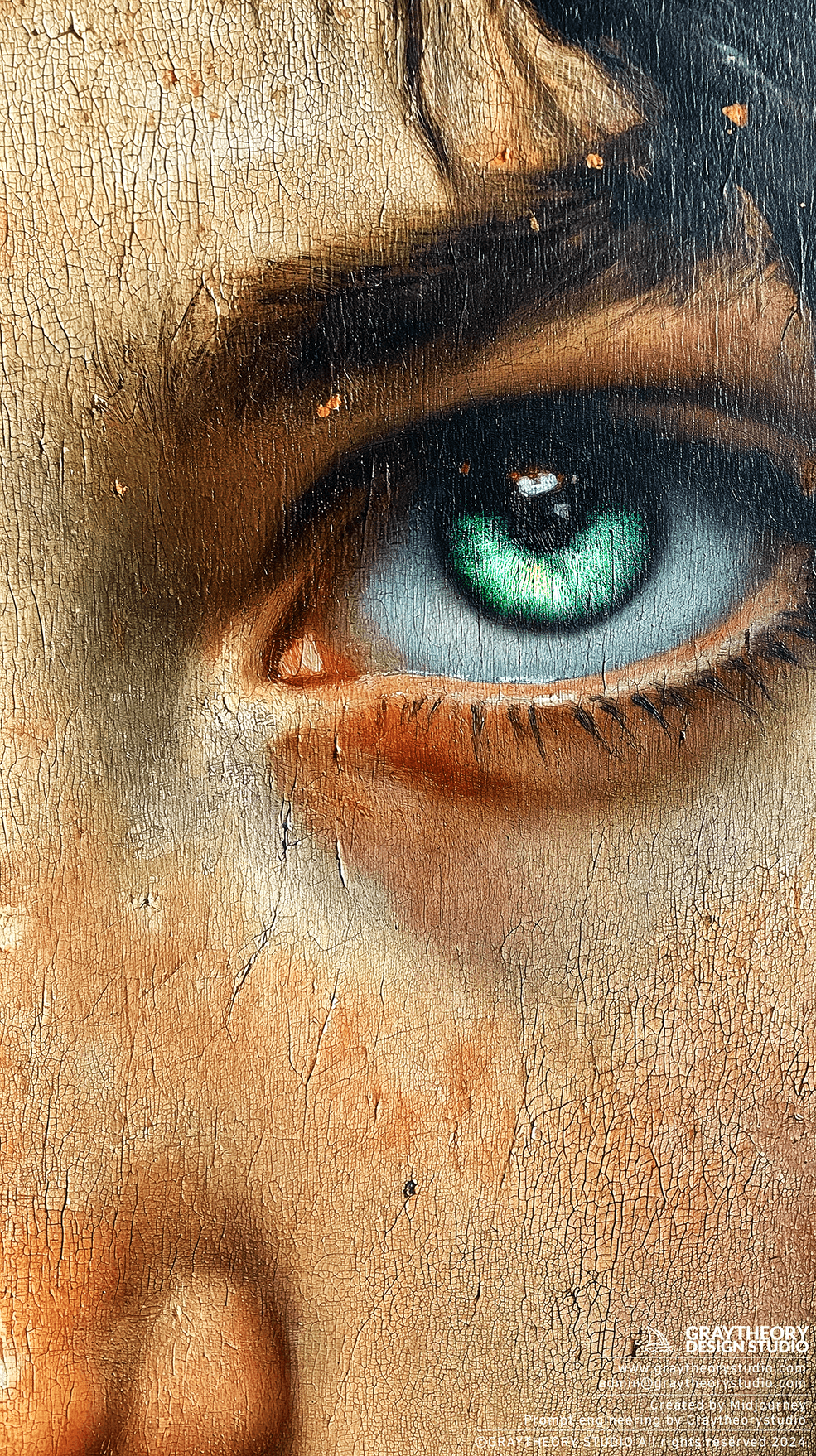 AI generated: portrait, profound gaze, artistic, oil painting, grainy, avant-garde, diego velazquez, brush touched