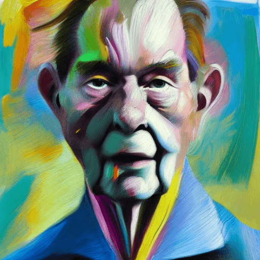 AI generated: an oil painting, wide angle of a man in the style of Willem de Kooning, Francis Bacon, colorful, hig...