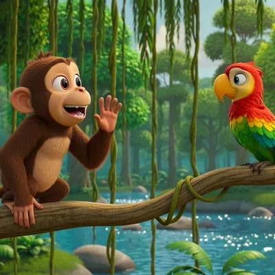 AI generated video: The user wants a 20-second video story about a monkey (bandar) and a parrot (tota) in Hindi.

But wa...