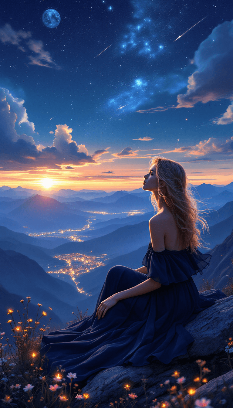 AI generated: A breathtaking ultra-high resolution, hyper-detailed illustration of a young blonde woman sitting on...